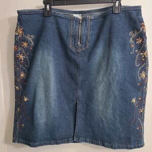 Z Cavaricci Jean Embroidered Y2K  Skirt Size 20
